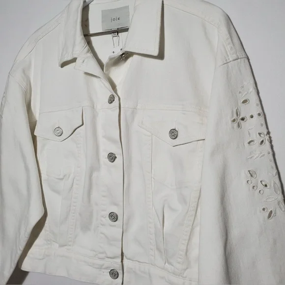 JoieRoslena Eyelet Jean Jacket in Porcelain $328
